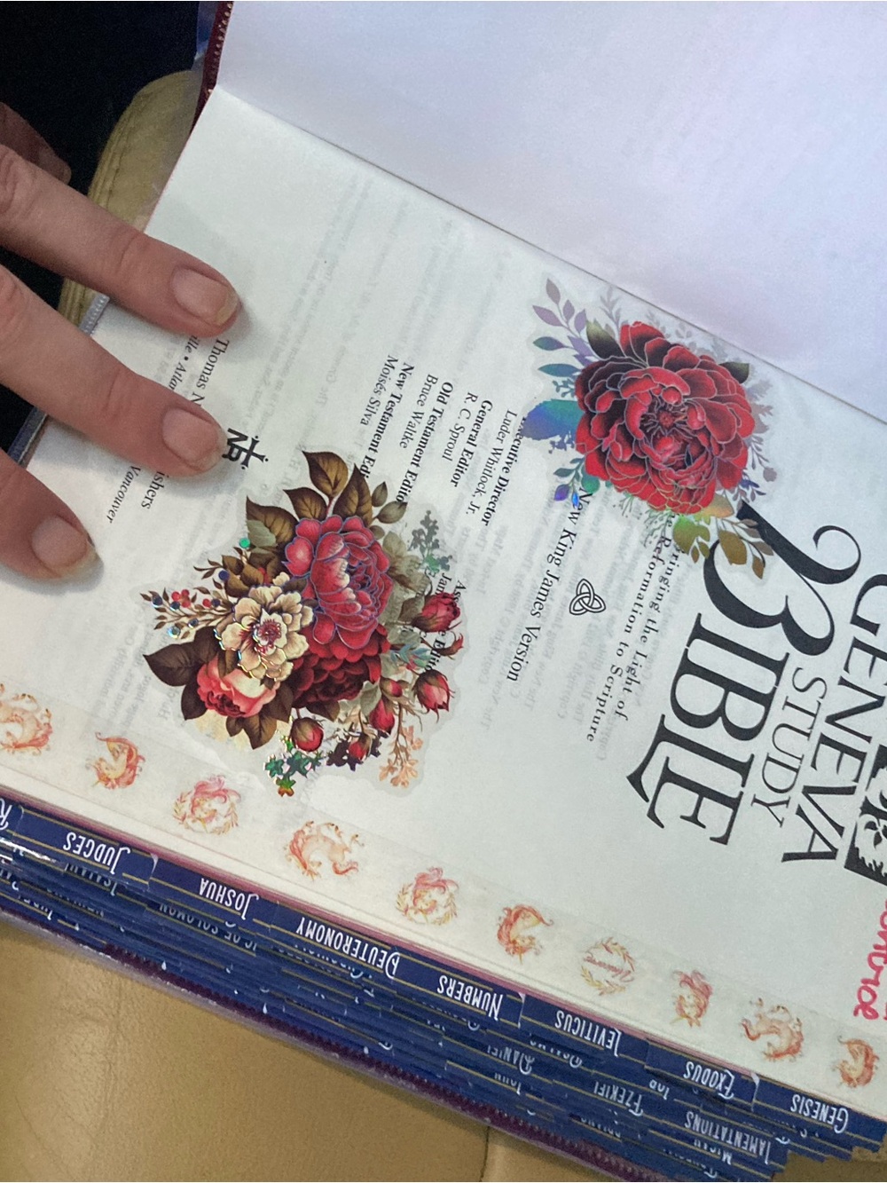 Geneva Study Bible with Red Floral Cover Art